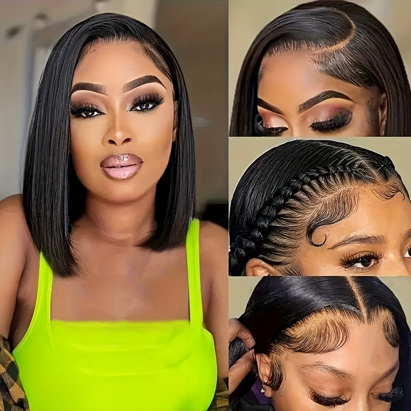 Bossi Hair Lab Bob Wig Human Hair 13x4 Lace Front Wig for Women Positive Bob Wig Brazilian Virgin Human Hair Density 200% Pre-plucked Straight Short Bob Human Hair Natural Color