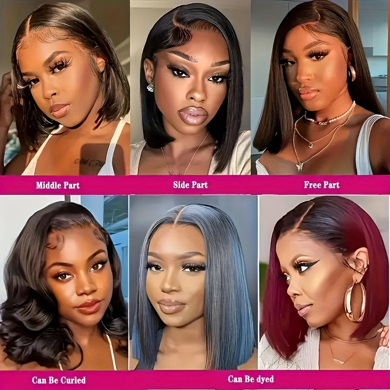 Bossi Hair Lab Bob Wig Human Hair 13x4 Lace Front Wig for Women Positive Bob Wig Brazilian Virgin Human Hair Density 200% Pre-plucked Straight Short Bob Human Hair Natural Color