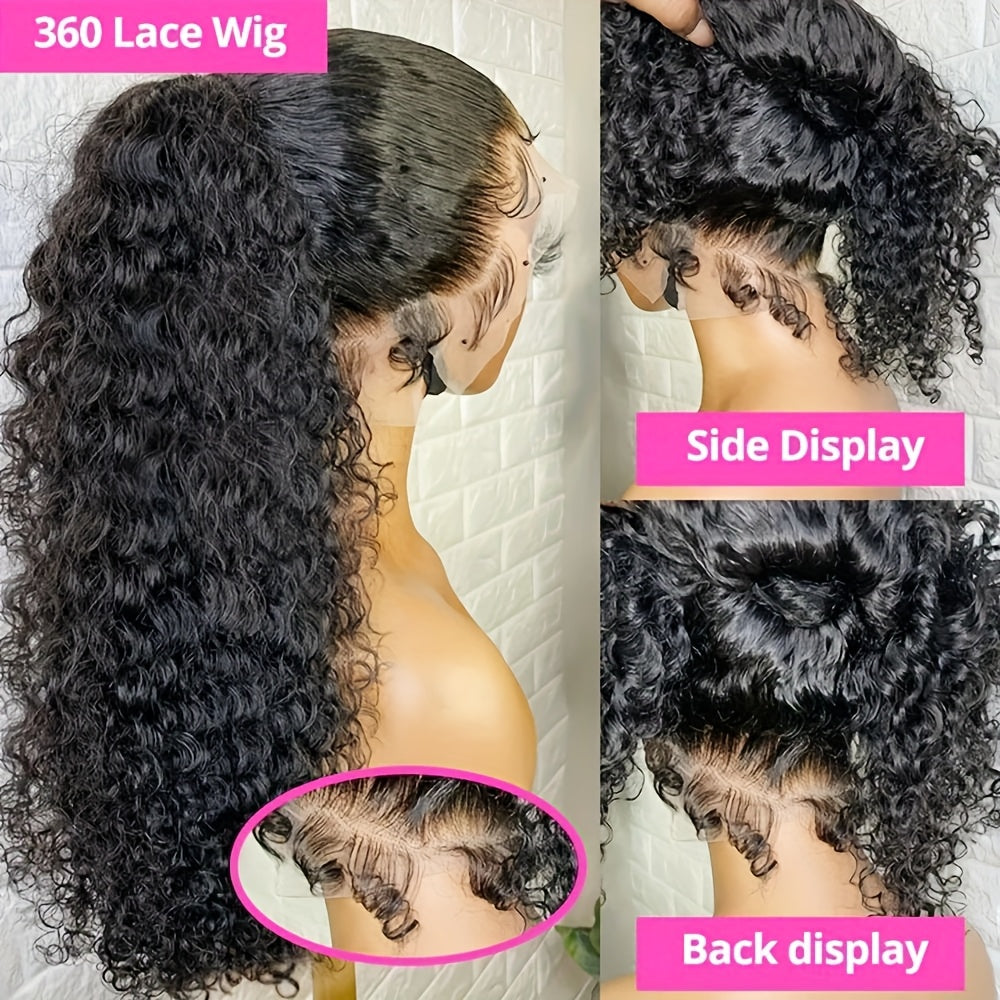 Bossi Hair Lab Women'S 360 HD Lace Front Glueless Wig - Density Human Hair Deep Wave 360 Lace Frontal with Pre-Plucked Hairline, Natural Brown Base & Invisible Strap | Ready-to-Wear No Adhesive Needed | Comfortable & Secure F