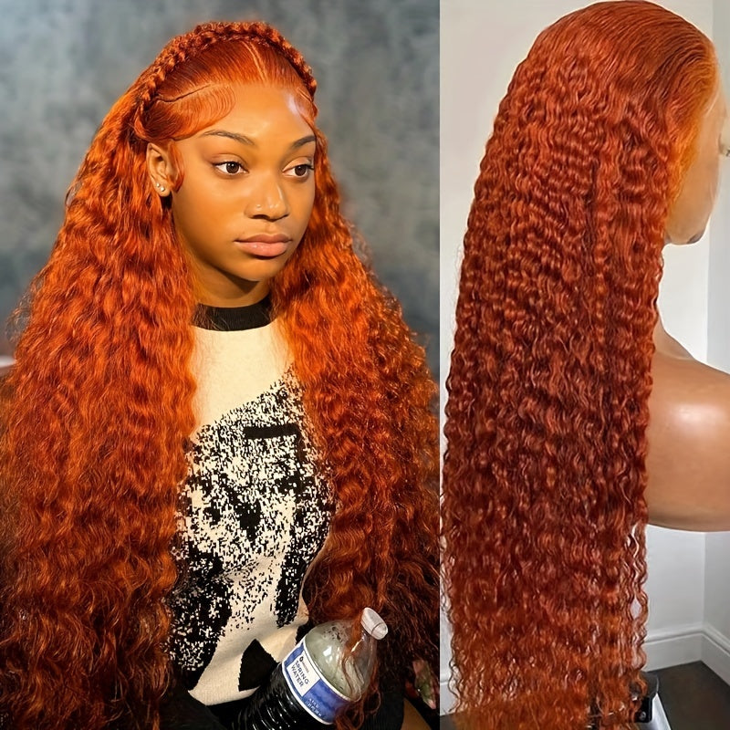 Bossi Hair Lab 13x4 Deep Wave Orange Ginger Lace Front Wig Orange Glueless Lace Frontal Wig Ginger Orange Curly Lace Frontal Wig Curly Orange Colorful Wig for Women for Christmas Halloween 26 Inch