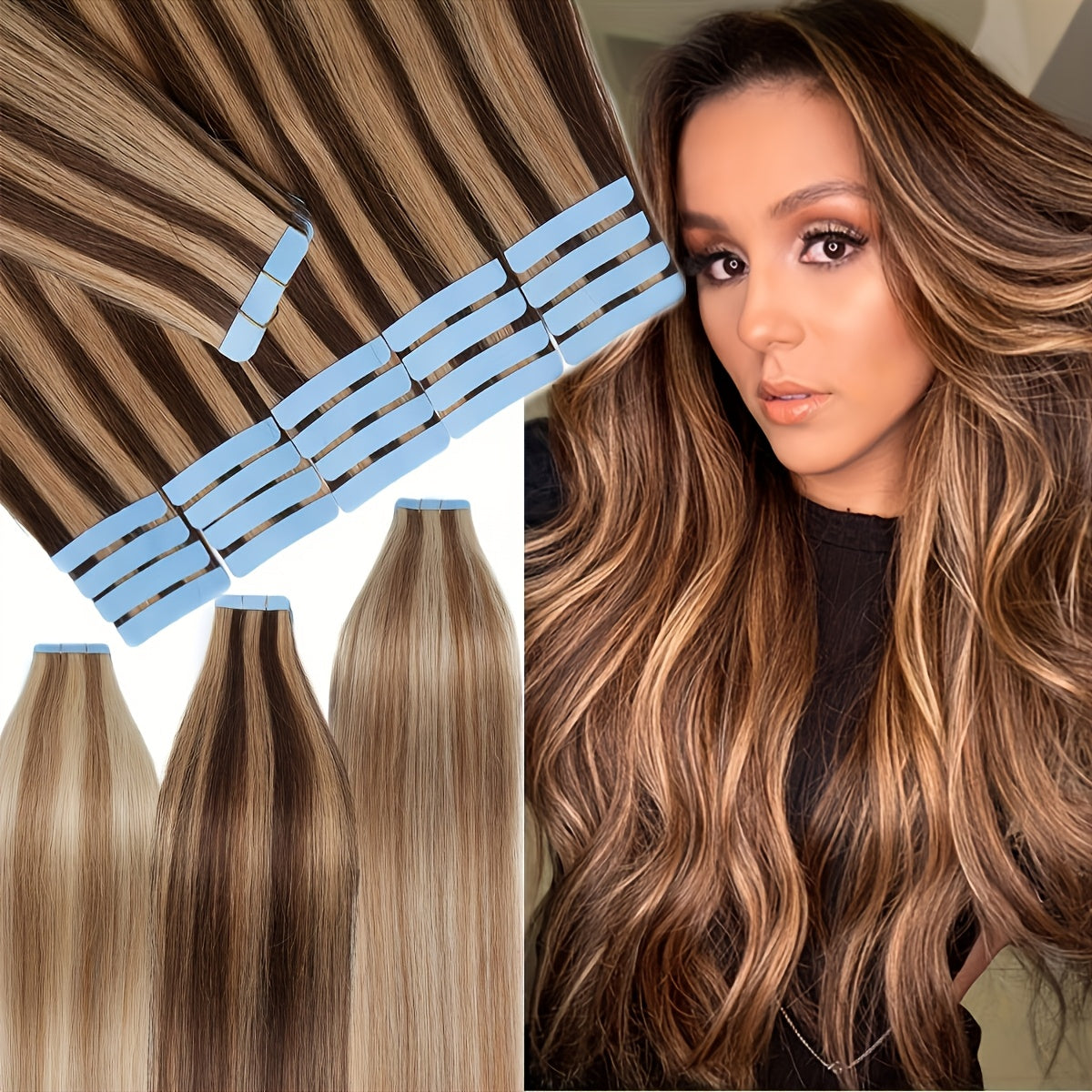 Bossi Hair Lab 20pcs 50g 100% Brazilian Remy Human Hair Tape-In Extensions - 18-26 Inch Straight Invisible Adhesive Hair Extensions for Vave, Natural Look for Parties & Everyday, Unisex & All Ethnicities, HAIRTIME