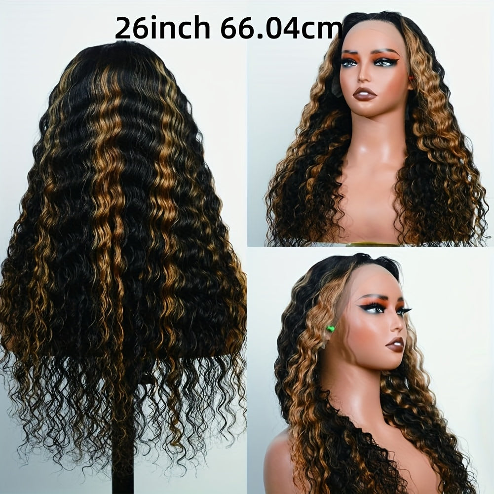 Bossi Hair Lab Halloween Highlight Deep Wave Wig Human Hair 1b/27 Black And Blonde Wig Human Hair Pre Plucked 13x4 Ombre Curly Lace Front Wigs 180 Density for Women Curly Highlighted Wig Human Hair