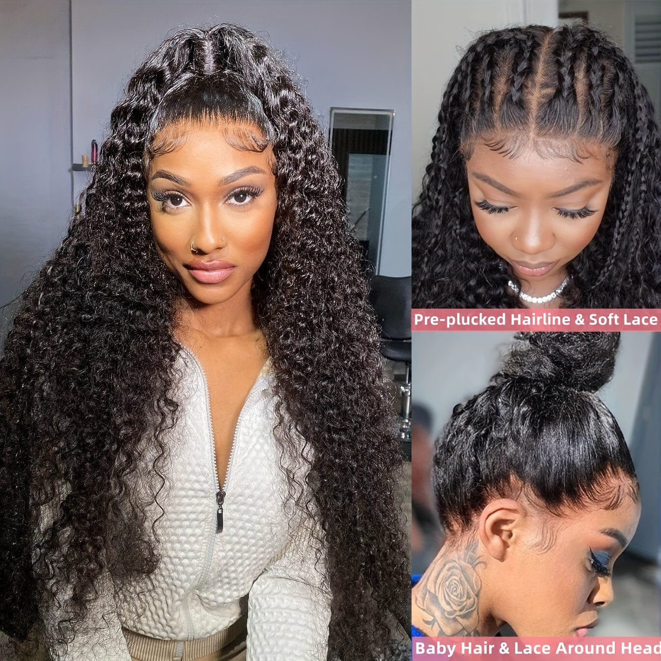 Bossi Hair Lab 360 Full Lace Wig Human Hair Deep Wave Lace Front Wigs Human Hair Pre Plucked 200% Density 360 HD Transparent Lace Frontal Wigs Human Hair For Women Deep Curly Human Hair Wig
