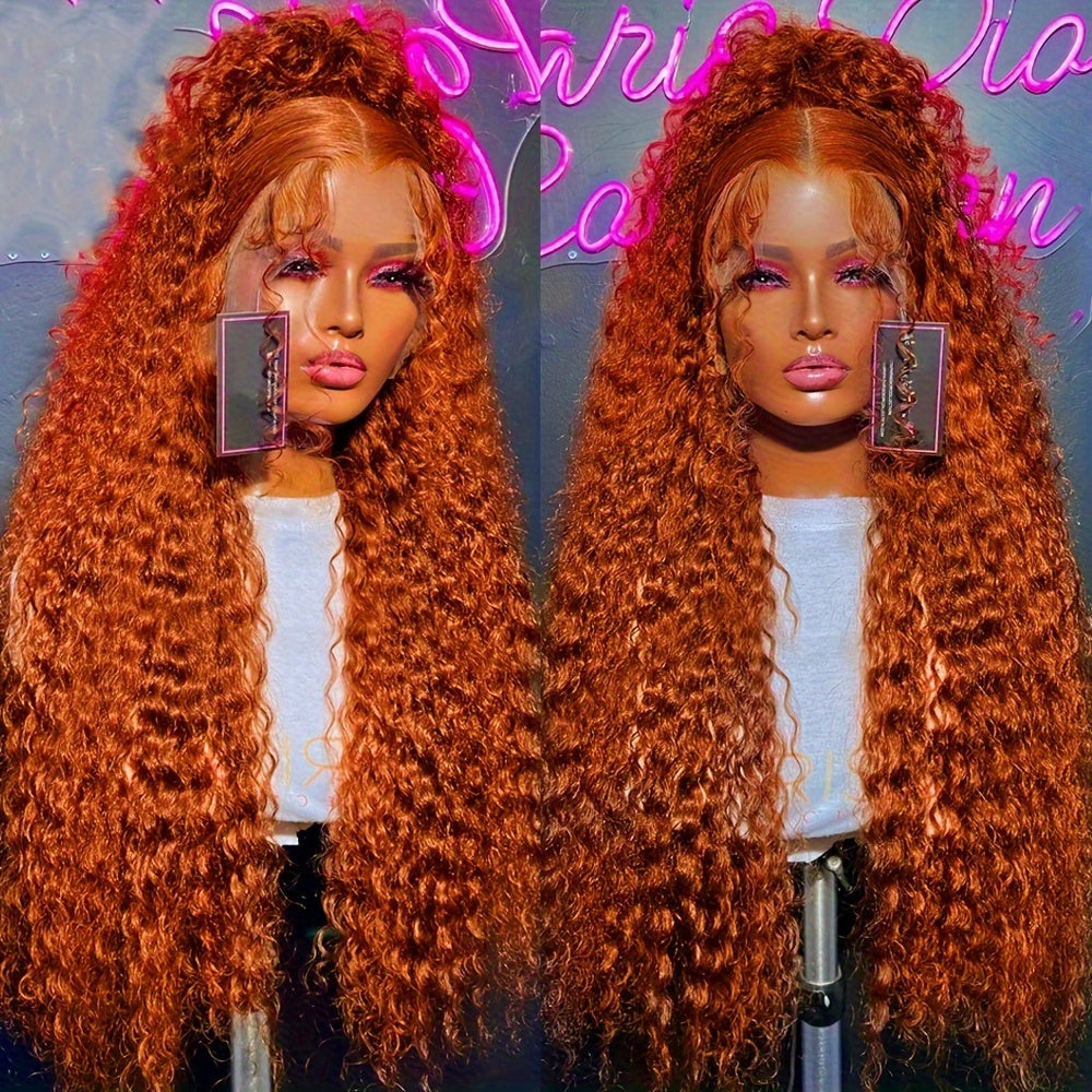 Bossi Hair Lab 13x4 Deep Wave Orange Ginger Lace Front Wig Orange Glueless Lace Frontal Wig Ginger Orange Curly Lace Frontal Wig Curly Orange Colorful Wig for Women for Christmas Halloween 26 Inch