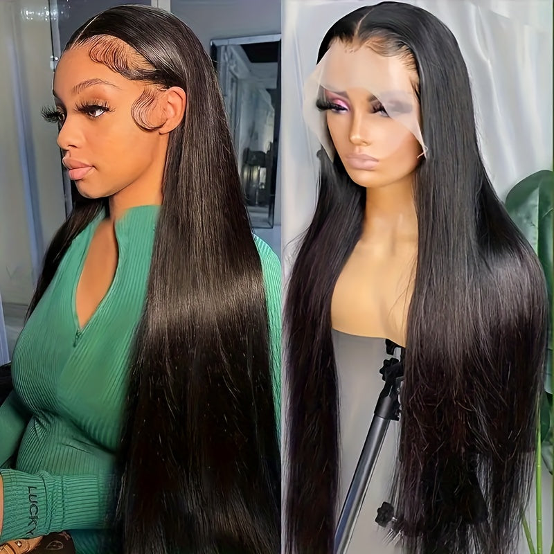 Bossi Hair Lab Extra-Dense 200% Density Brazilian Human Hair Wig - Natural Brown/Blonde/Red/Gray/Black - 13x4 HD Lace Front Wig with Pre-Plucked Hairline & Baby Hair - 20-34 Inch Lengths - Natural Straight Hair Texture - 200%
