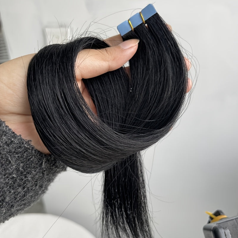 Bossi Hair Lab 10pcs Mini Tape-In Human Hair Extensions, Straight Natural Look, 12"/16"/20" Lengths, Daily Volume Boost for Women, Easy Application, Perfect for All Hair Types, Ponytail Hair Extensions