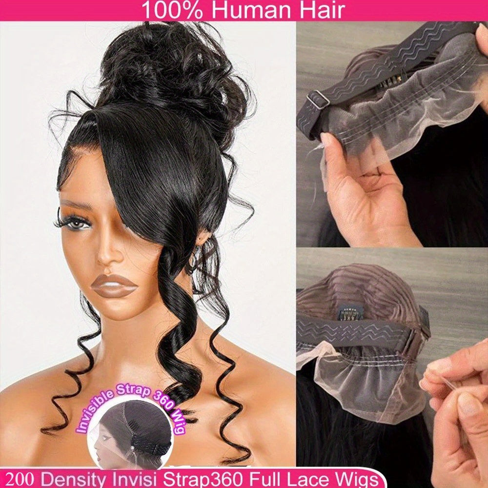 Bossi Hair Lab [Full Lace Human Hair Wig] 360 Full Lace Human Hair Wig | Body Wave 200 Density Invisi Strap HD Pre Plucked Glueless Fit Protective Style July 4th Party-Ready