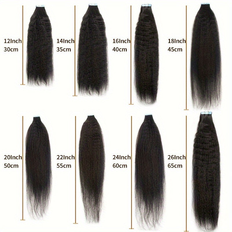 Bossi Hair Lab 2 Bags 40PC Natural Black Kinky Straight Tape-In Human Hair Extensions Unisex Adult Straight Hair