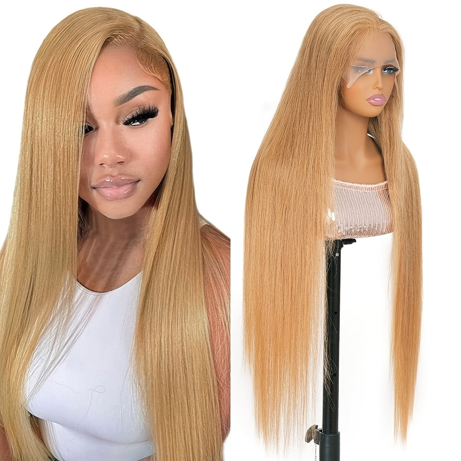 Bossi Hair Lab 13x4 Honey Blonde Wig Human Hair #27 - Straight HD Lace Front Wig with Density & Pre-Plucked Baby Hair, Natural Look for Women, Elegant Style, Everyday Hairpiece, Sleek Hairpiece, Highquality Hairpiece