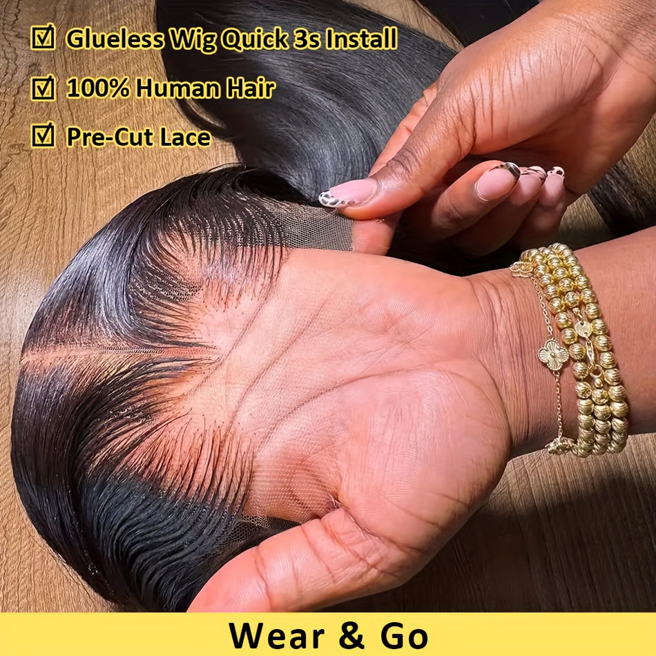 Bossi Hair Lab 6x4 HD Lace Put On And Go Glueless Closure Wigs Human Hair Straight Human Hair Pre Plucked Pre Cut No Glue 3 Seconds To Wear Glueless Wig Transparent Lace Front Wigs Human Hair Wig 250% Density