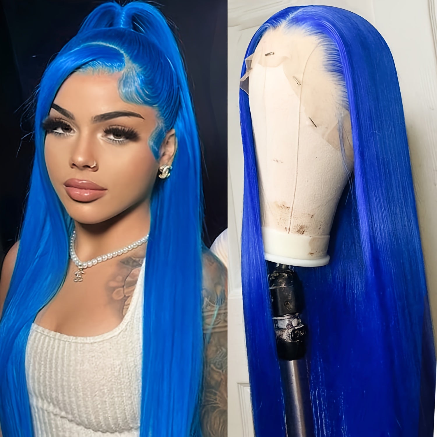 Bossi Hair Lab Women's Glueless Lace Front Wig - Heat Resistant Synthetic Hair, 180% Density Long Straight Wig with HD Lace Front (13x4), Pre-Plucked Hairline for Natural Look - No Glue Needed, Suitable for All Light Beige To