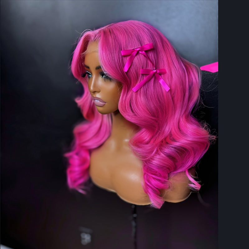 Bossi Hair Lab [Hot Pink Body Wave Wig] Hot Pink 13X4 Body Wave Wig - HD Lace Breathable Cap, Glueless Pre Plucked, Heat Resistant Fiber Hair, 28 Inch, Beginner Friendly for Women