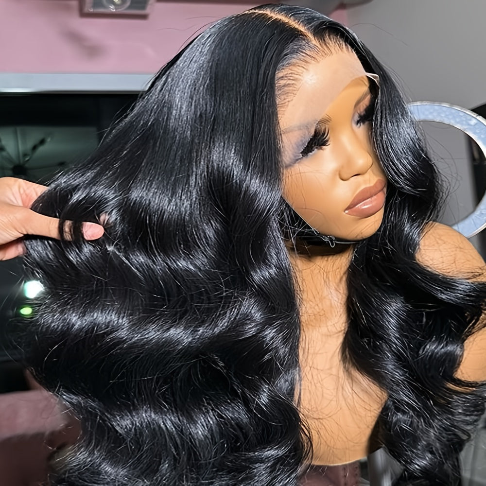 Bossi Hair Lab 13X4 HD Lace Frontal Wigs 28 Inch Long Body Wave Wig 13X4 HD Lace Front Wigs Loose Wavy Wave Natural Black Color Lace Front Wig Glueless Lace Wigs Heat Resistant Fiber Hair 200% Density for Women Natural Color