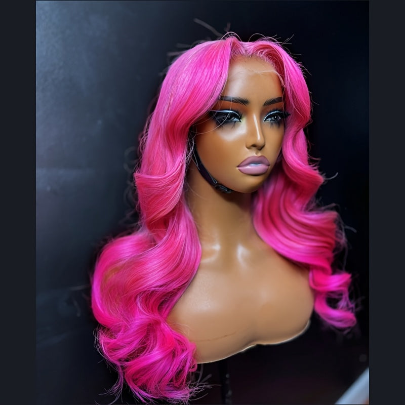 Bossi Hair Lab [Hot Pink Body Wave Wig] Hot Pink 13X4 Body Wave Wig - HD Lace Breathable Cap, Glueless Pre Plucked, Heat Resistant Fiber Hair, 28 Inch, Beginner Friendly for Women