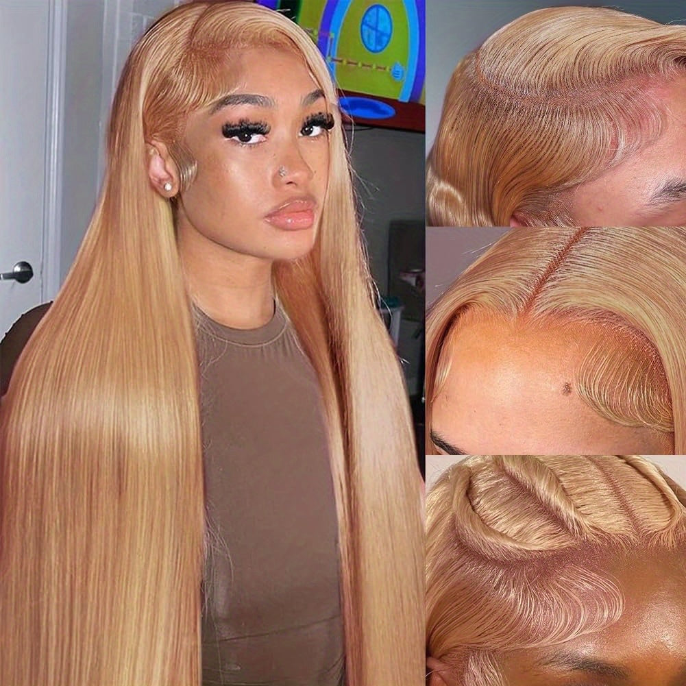 Bossi Hair Lab 13x4 Honey Blonde Wig Human Hair #27 - Straight HD Lace Front Wig with Density & Pre-Plucked Baby Hair, Natural Look for Women, Elegant Style, Everyday Hairpiece, Sleek Hairpiece, Highquality Hairpiece