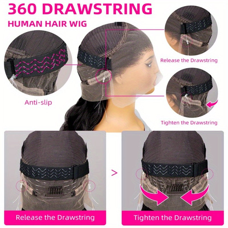 Bossi Hair Lab Invisi-Drawstring 360 Full Lace Wig Transparent Body Wave Lace Frontal Wigs Human Hair Pre Plucked Brazilian Remy Hair Lace Front Wig For Women