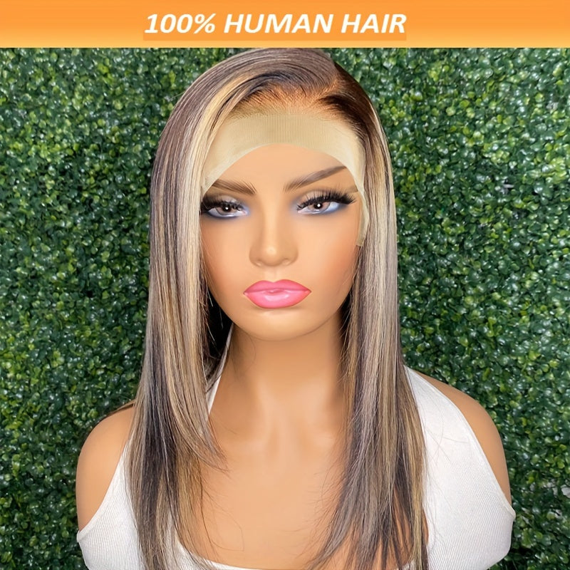 Bossi Hair Lab Women'S 13x4 Lace Front Wig - Brazilian Remy Hair Wig with Transparent Lace, 150% Density, Straight Bob Style, Pre-Plucked P4/27 Color, Natural Look