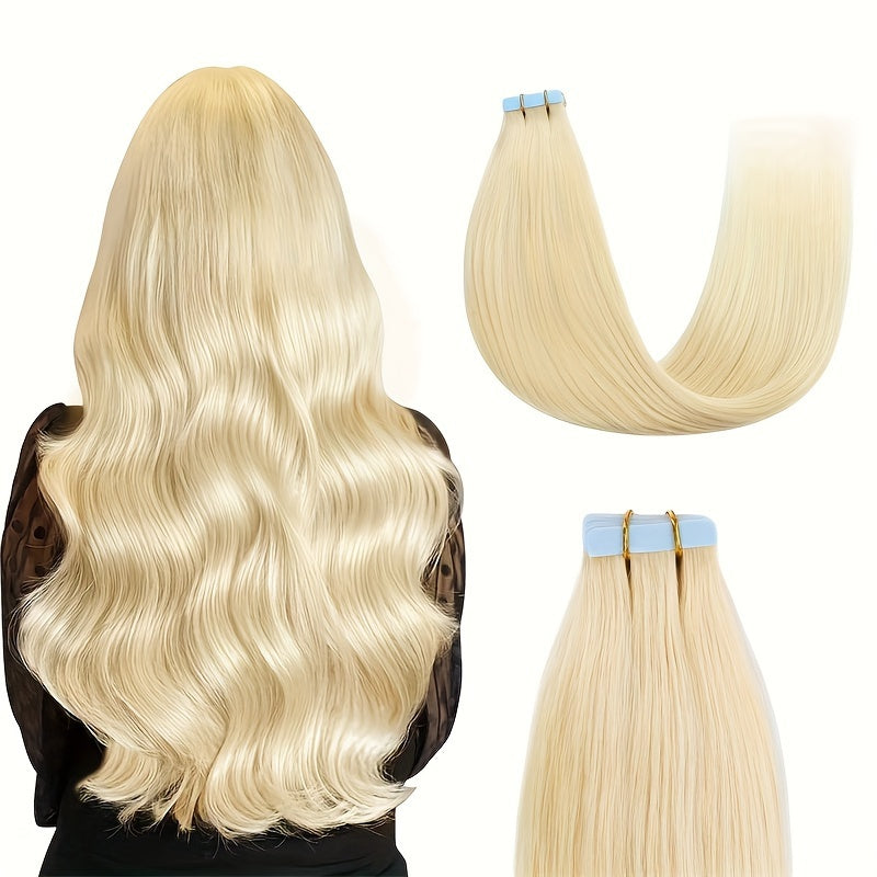 Bossi Hair Lab 20pcs Tape-In Hair Extensions - 100% Remy Human Hair, Invisible & Thick, in Coffee, Dark Brown, Blonde Colors, 16" & 20", 40g Each