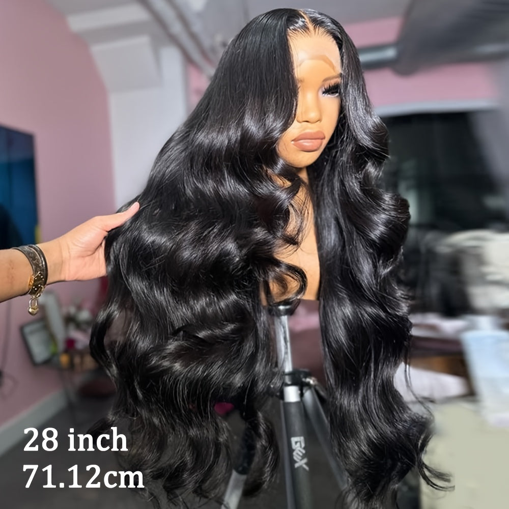 Bossi Hair Lab 13X4 HD Lace Frontal Wigs 28 Inch Long Body Wave Wig 13X4 HD Lace Front Wigs Loose Wavy Wave Natural Black Color Lace Front Wig Glueless Lace Wigs Heat Resistant Fiber Hair 200% Density for Women Natural Color