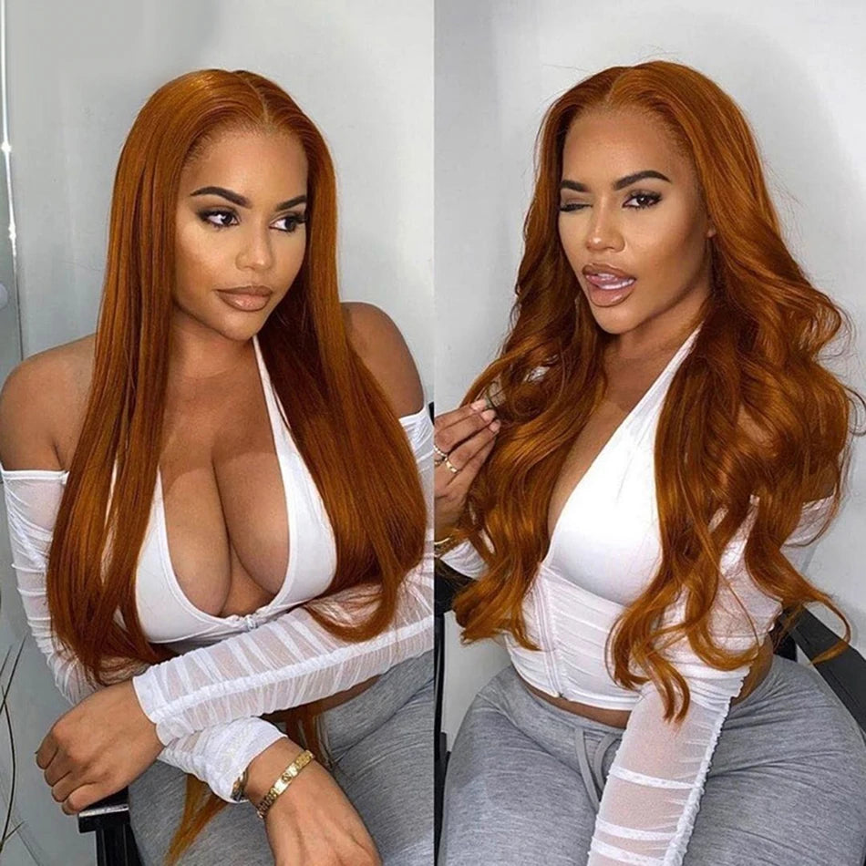 Bossi Hair Lab 13x6 Ginger Blonde Colored Human Hair Lace Front Wigs 180% HD Lace Frontal Wigs Straight Honey Blonde Color Human Hair Wigs