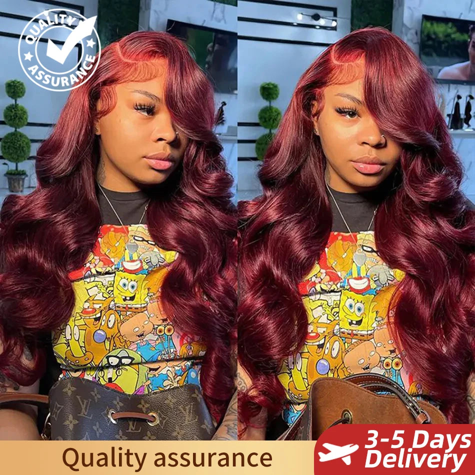 Bossi Hair Lab 13x6 HD Lace Front Wig 99J Red Burgundy Colored Human Hair Wigs Body Wave Human Hair Wigs Transparent Lace Frontal Wigs