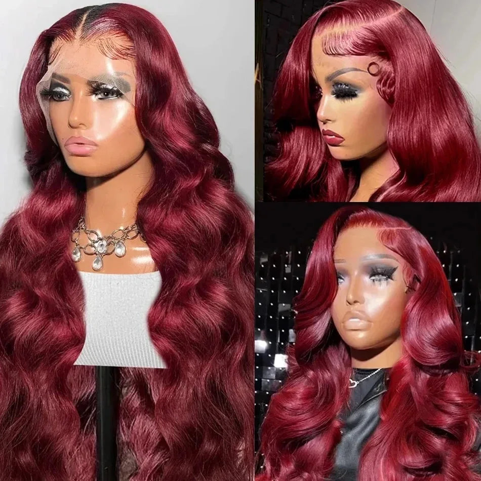 Bossi Hair Lab 13x6 HD Lace Front Wig 99J Red Burgundy Colored Human Hair Wigs Body Wave Human Hair Wigs Transparent Lace Frontal Wigs