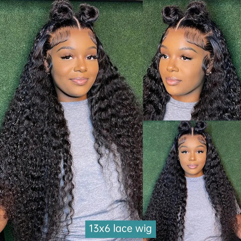 Bossi Hair Lab  13x6 HD Transparent Lace Front Raw Indian Water Curly Wave Human Hair Wigs 40 Inch Long Jerry Curly Human Hair Frontal Wigs