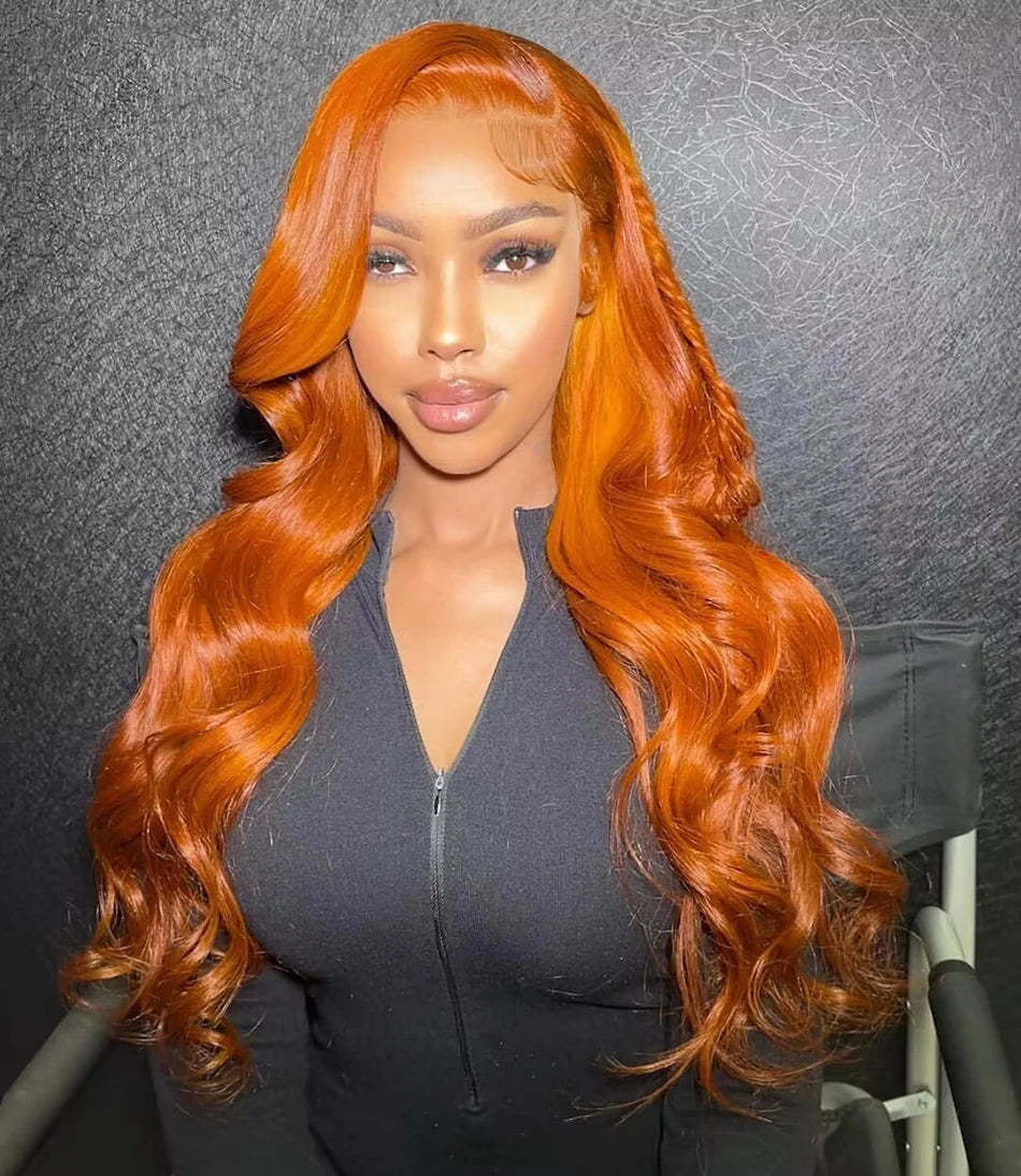 Bossi Hair Lab 10A 13x6 Orange Ginger Fall Colored Human Hair Lace Front Wigs HD Lace Frontal Wigs Body Wave Orange Ginger Color Human Hair Wig