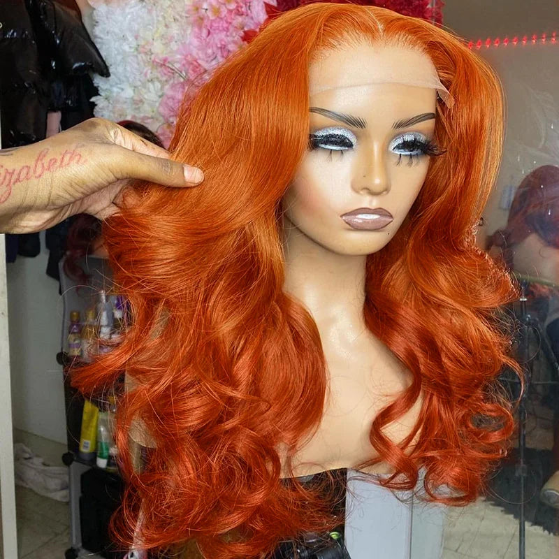 Bossi Hair Lab 10A 13x6 Orange Ginger Fall Colored Human Hair Lace Front Wigs HD Lace Frontal Wigs Body Wave Orange Ginger Color Human Hair Wig