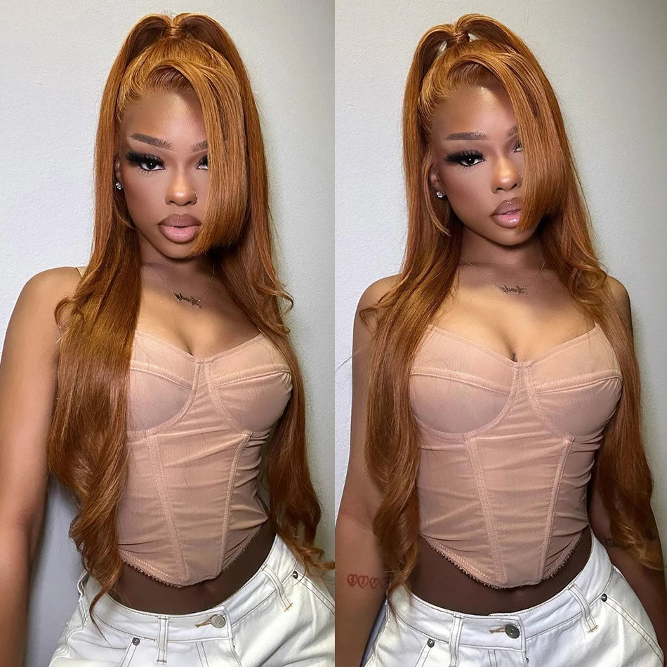 Bossi Hair Lab 13x6 Ginger Blonde Colored Human Hair Lace Front Wigs 180% HD Lace Frontal Wigs Straight Honey Blonde Color Human Hair Wigs