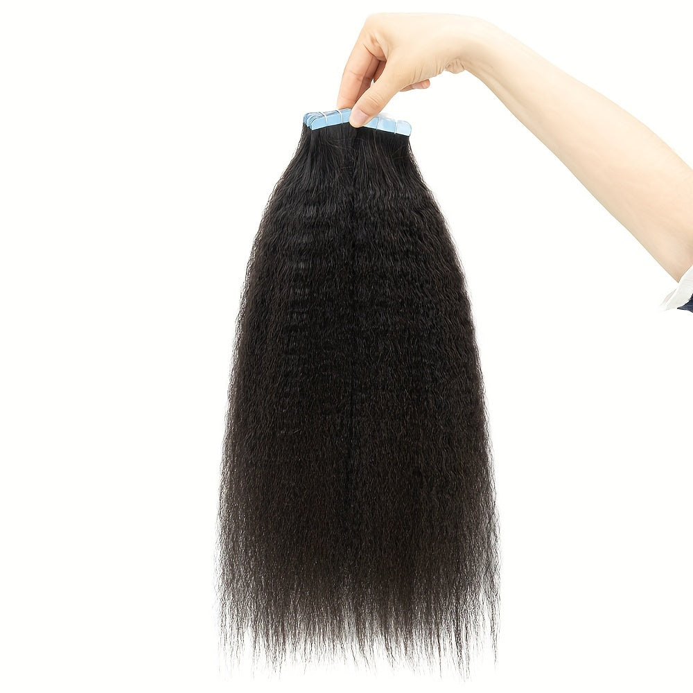 Bossi Hair Lab 2 Bags 40PC Natural Black Kinky Straight Tape-In Human Hair Extensions Unisex Adult Straight Hair
