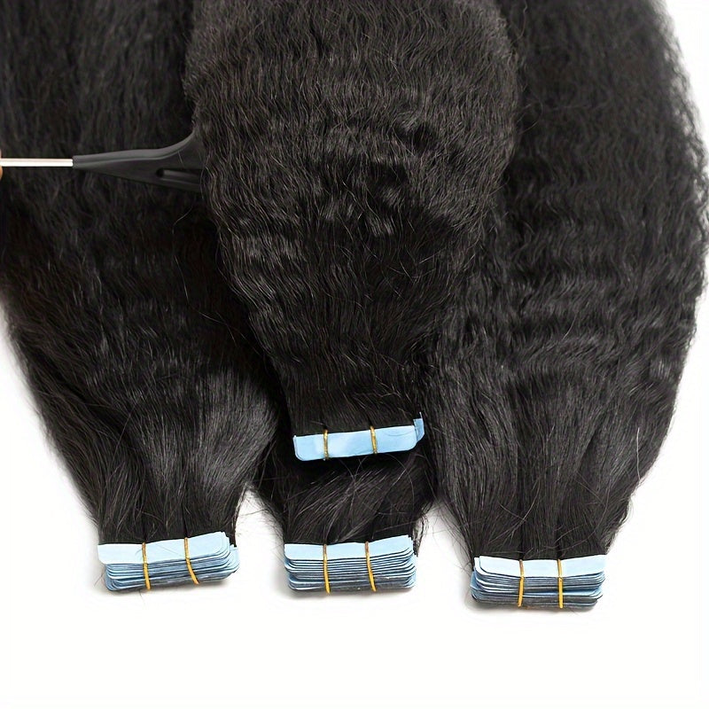 Bossi Hair Lab 2 Bags 40PC Natural Black Kinky Straight Tape-In Human Hair Extensions Unisex Adult Straight Hair