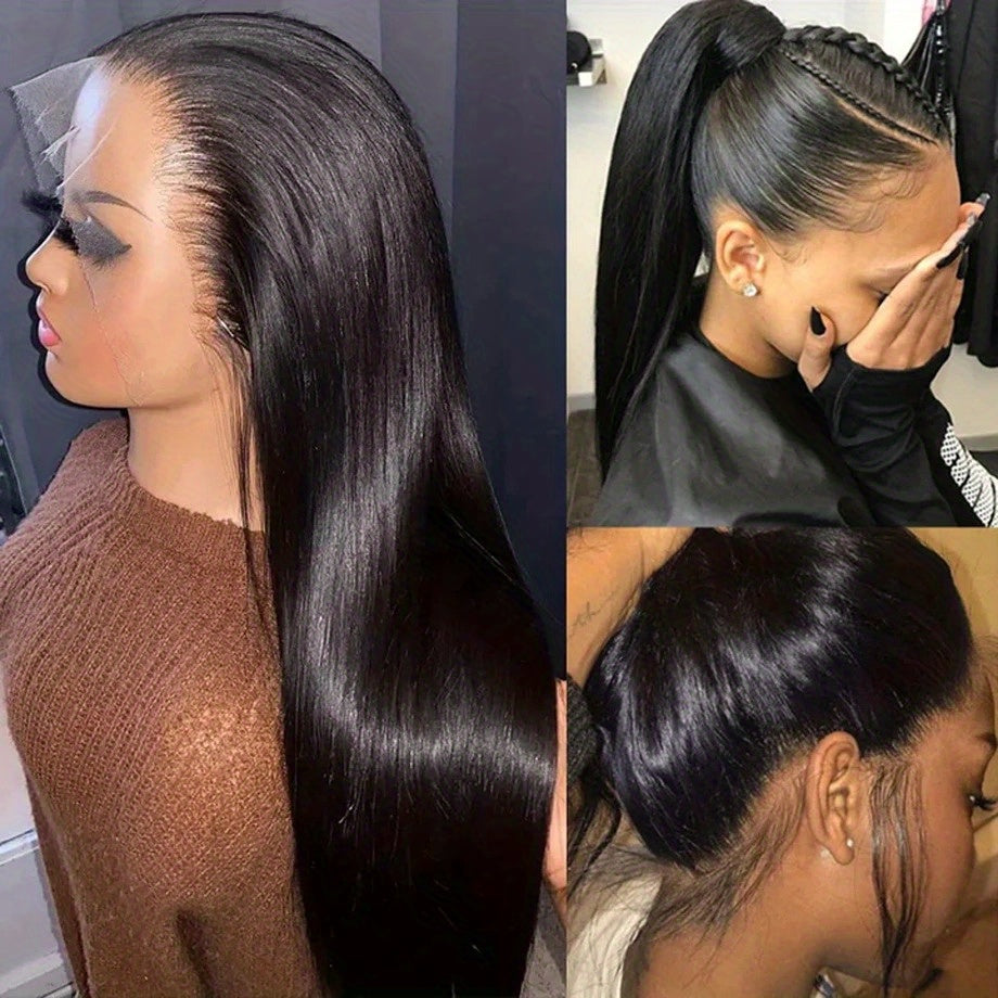 Bossi Hair Lab [360 HD Lace Wigs with Hidden Invisible Strap]Ready to Go Glueless Transparent Lace Straight Human Hair Wig, natural Black(100% Human Hair)