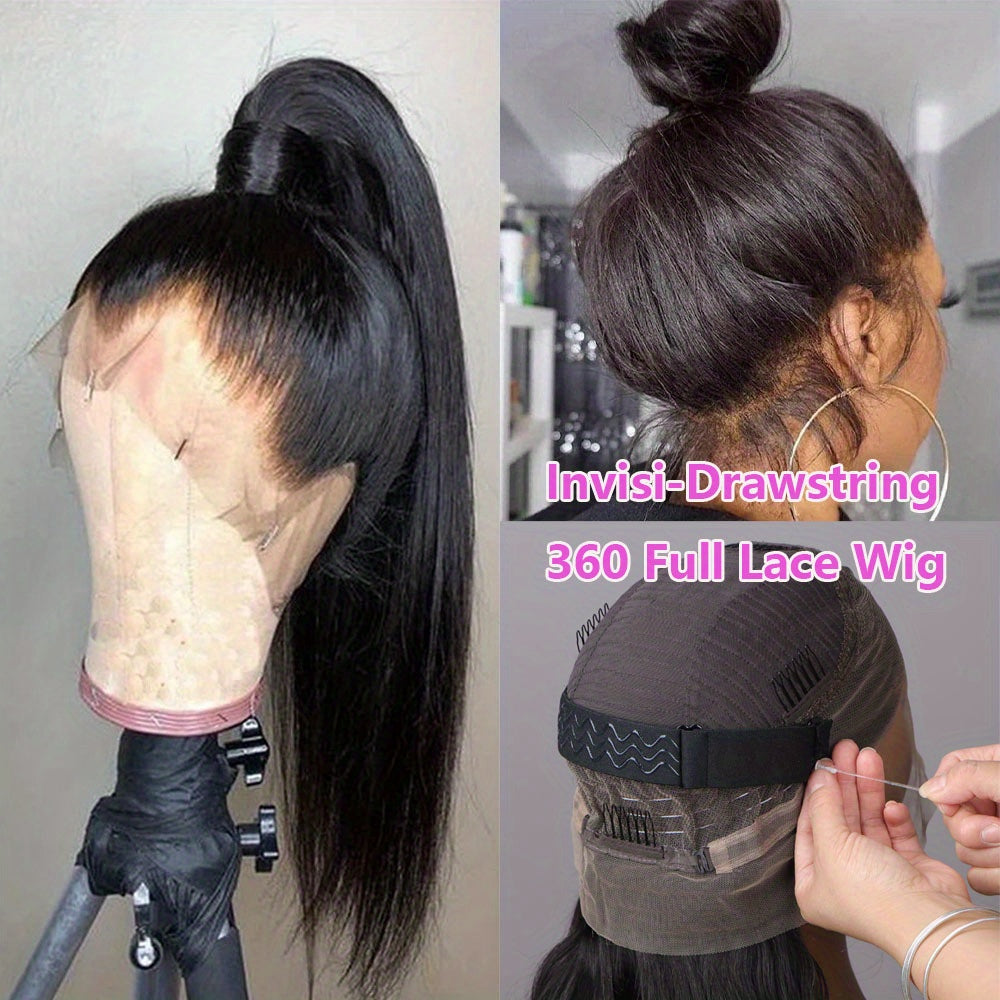 Bossi Hair Lab [360 HD Lace Wigs with Hidden Invisible Strap]Ready to Go Glueless Transparent Lace Straight Human Hair Wig, natural Black(100% Human Hair)