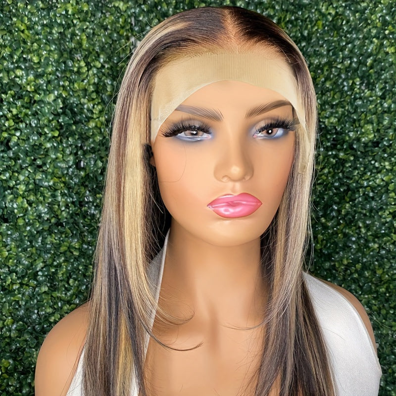 Bossi Hair Lab Women'S 13x4 Lace Front Wig - Brazilian Remy Hair Wig with Transparent Lace, 150% Density, Straight Bob Style, Pre-Plucked P4/27 Color, Natural Look