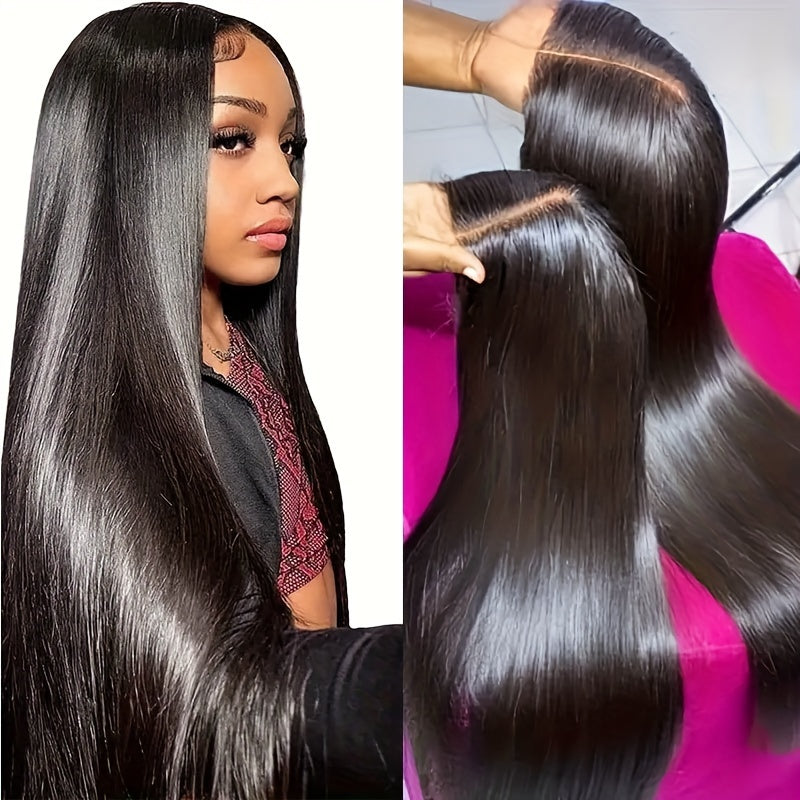 Bossi Hair Lab Extra-Dense 200% Density Brazilian Human Hair Wig - Natural Brown/Blonde/Red/Gray/Black - 13x4 HD Lace Front Wig with Pre-Plucked Hairline & Baby Hair - 20-34 Inch Lengths - Natural Straight Hair Texture - 200%