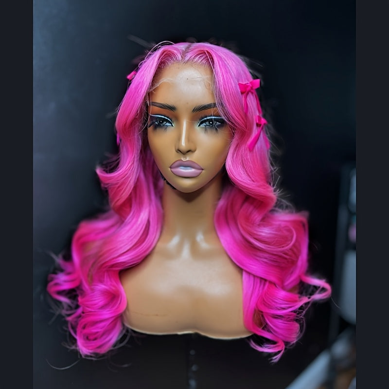 Bossi Hair Lab [Hot Pink Body Wave Wig] Hot Pink 13X4 Body Wave Wig - HD Lace Breathable Cap, Glueless Pre Plucked, Heat Resistant Fiber Hair, 28 Inch, Beginner Friendly for Women