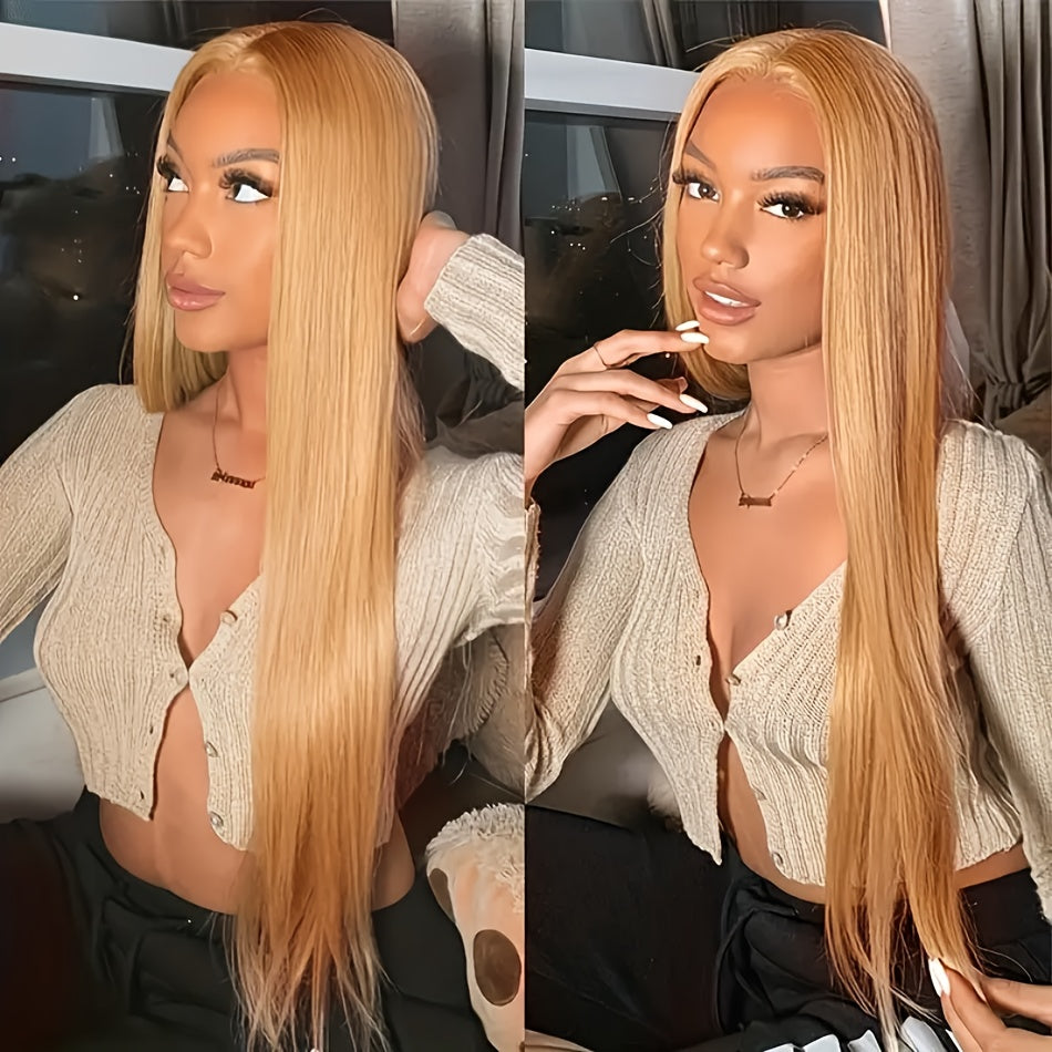 Bossi Hair Lab 13x4 Honey Blonde Wig Human Hair #27 - Straight HD Lace Front Wig with Density & Pre-Plucked Baby Hair, Natural Look for Women, Elegant Style, Everyday Hairpiece, Sleek Hairpiece, Highquality Hairpiece