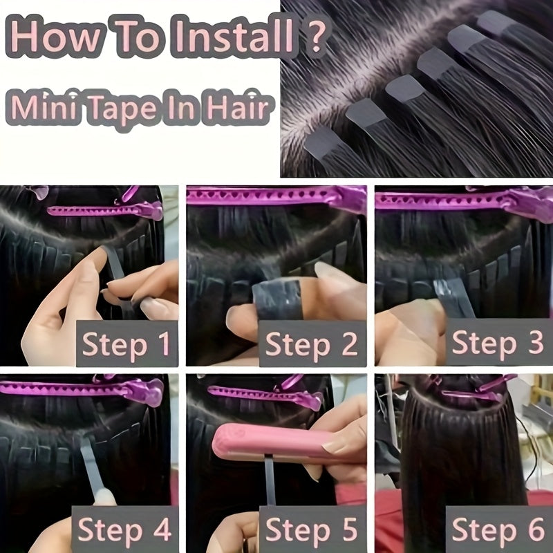 Bossi Hair Lab 10pcs Mini Tape-In Human Hair Extensions, Straight Natural Look, 12"/16"/20" Lengths, Daily Volume Boost for Women, Easy Application, Perfect for All Hair Types, Ponytail Hair Extensions