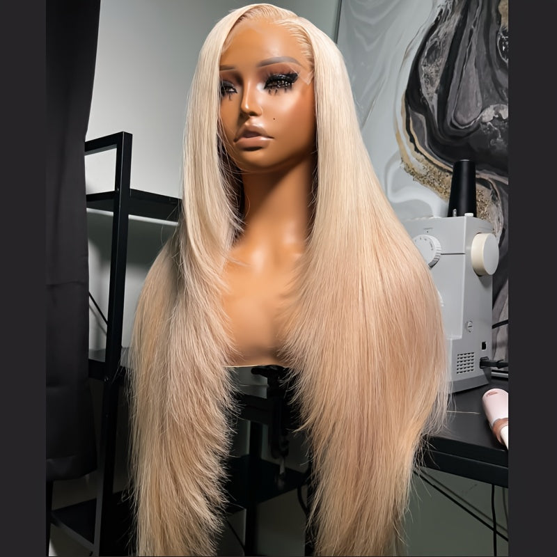Bossi Hair Lab 13x6 Blonde Lace Front Wigs Long Straight HD Lace Frontal Wigs Pre Plucked Glueless 180% Density Synthetic Lace Front Wigs Heat Resistant Fiber Wig For Women Blonde Color Long Silk Straight Natural Wig 28 Inch