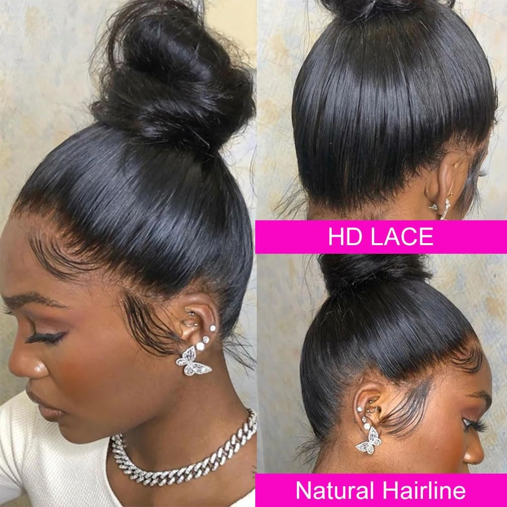 Bossi Hair Lab [360 HD Lace Wigs with Hidden Invisible Strap]Ready to Go Glueless Transparent Lace Straight Human Hair Wig, natural Black(100% Human Hair)