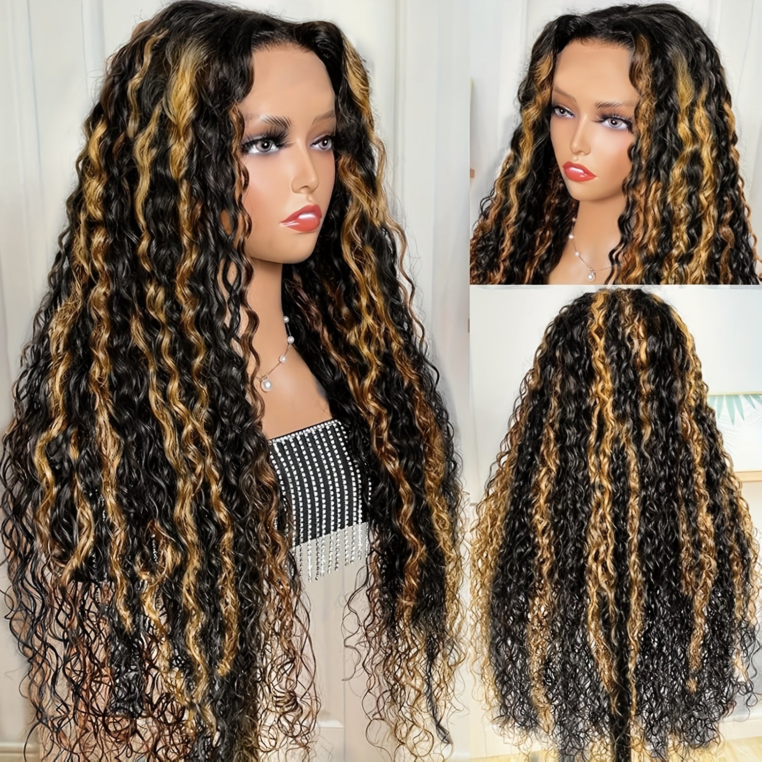 Bossi Hair Lab Halloween Highlight Deep Wave Wig Human Hair 1b/27 Black And Blonde Wig Human Hair Pre Plucked 13x4 Ombre Curly Lace Front Wigs 180 Density for Women Curly Highlighted Wig Human Hair