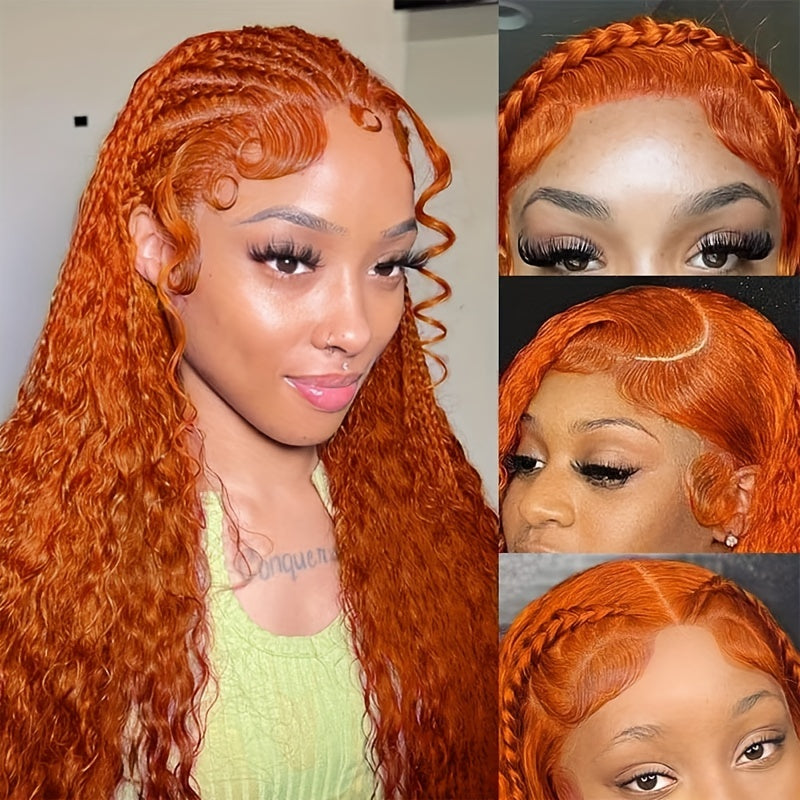 Bossi Hair Lab 13x4 Deep Wave Orange Ginger Lace Front Wig Orange Glueless Lace Frontal Wig Ginger Orange Curly Lace Frontal Wig Curly Orange Colorful Wig for Women for Christmas Halloween 26 Inch
